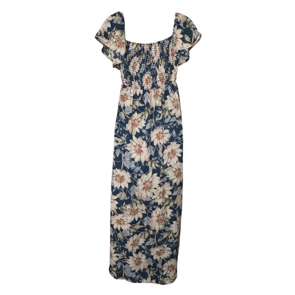 PinkBlush Blue Floral Off Shoulder Smocked Wrap Maternity Dress Medium